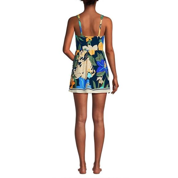 Land's End Slender Suit Wrap Dress soft cup Navy  floral Blooms Border size Var - Picture 2 of 9